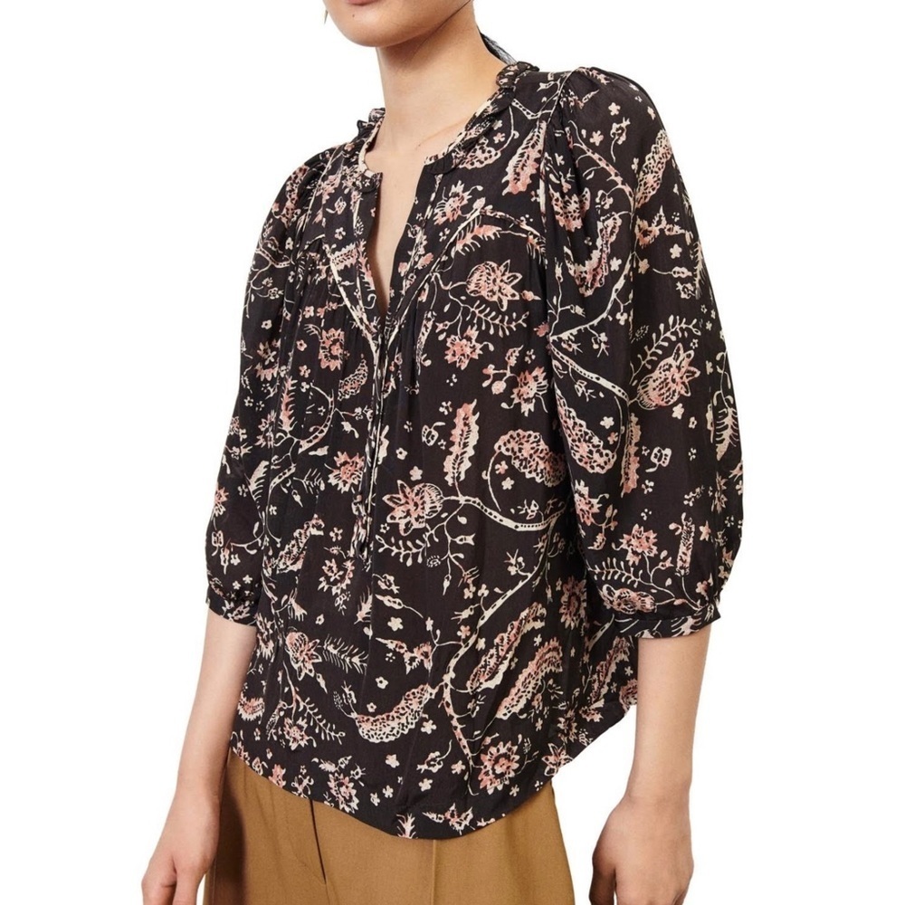 Ba&sh Paris Brown Blouse Paisley Peasant Button